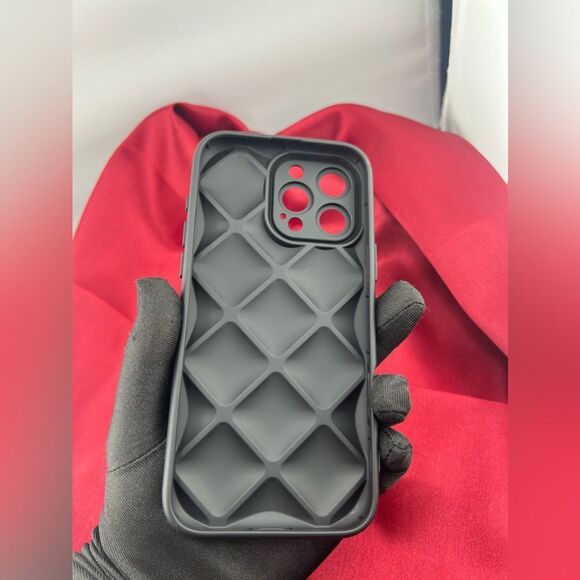 Luxury Quilted Black iPhone 15 Pro Max Case with Rhinestone Accents - Picture 5 of 6